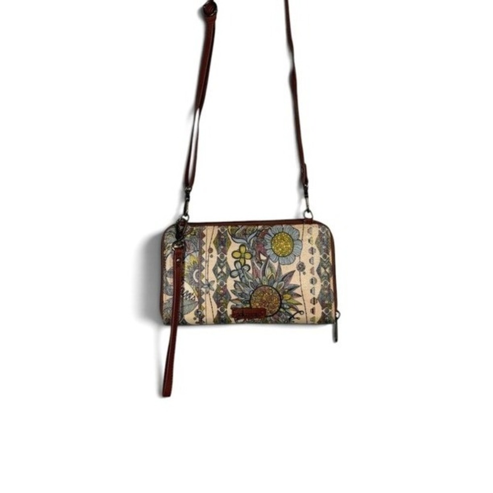 Sakroots Iris Smartphone Floral Leather Crossbody Wallet Purse Bag Boho Travel